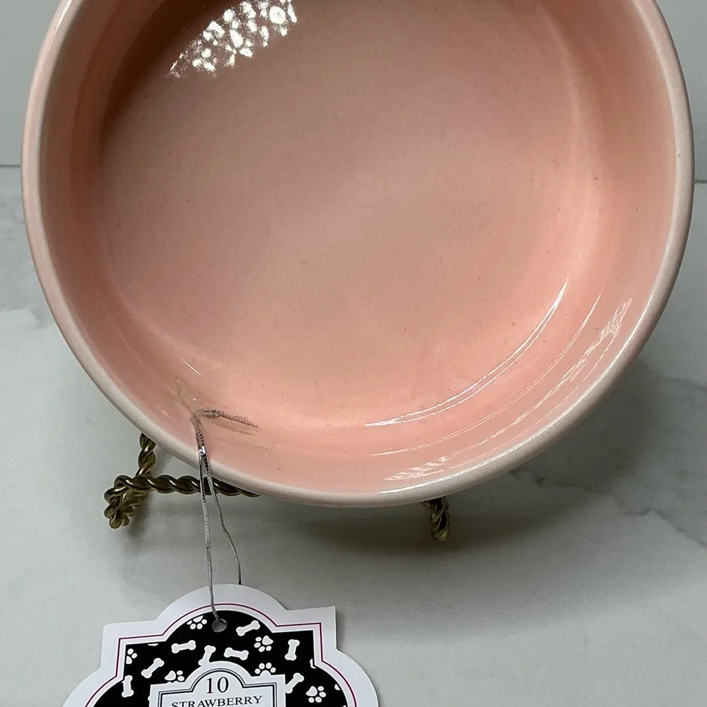 🐾 10 Strawberry Street Pet Bowl Paw Embossed Pink Ceramic New